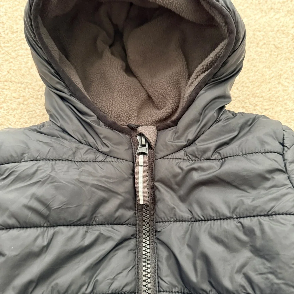 Cat & Jack Puffer Jacket Kids 2T Black Fleece Lined Hooded Quilted Coat
